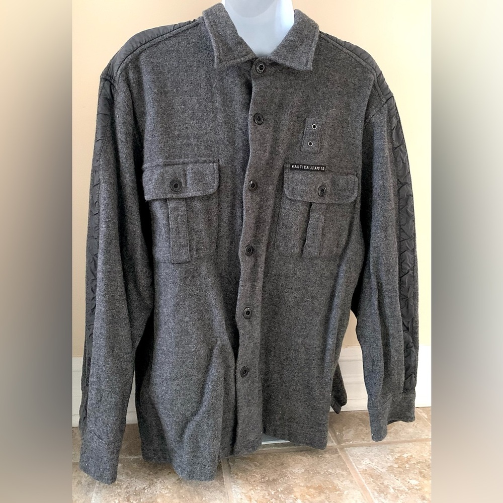 Nautica Military Gray
Wool Blend Button Down Shirt Jacket